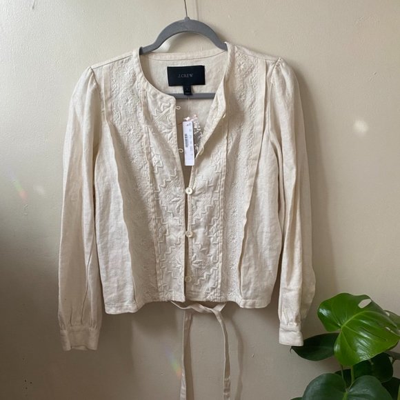 J. Crew ivory embroidered linen cropped jacket - Picture 3 of 11